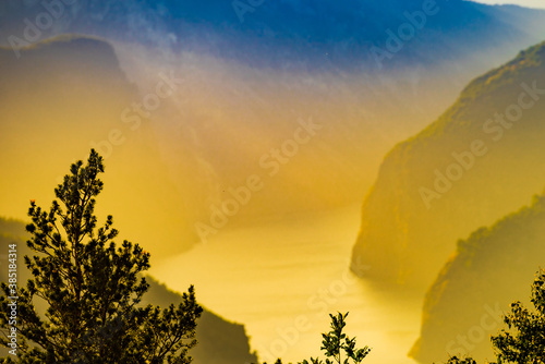 Fjord landscape at sunset, Norway photo