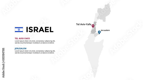 Israel vector map infographic template. Slide presentation. Global business marketing concept. Asia country. World transportation geography data. 