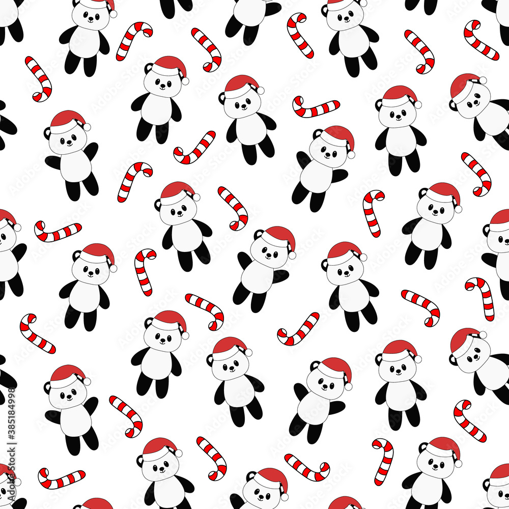 Seamless pattern with cute cartoon panda. Vector illustration. Christmas background. Seamless pattern with cute cartoon panda. Vector illustration. Christmas background.