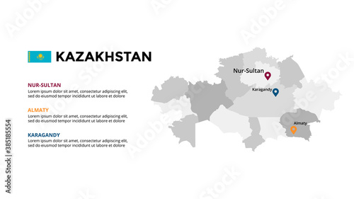 Kazakhstan vector map infographic template. Slide presentation. Global business marketing concept. Asia country. World transportation geography data. 