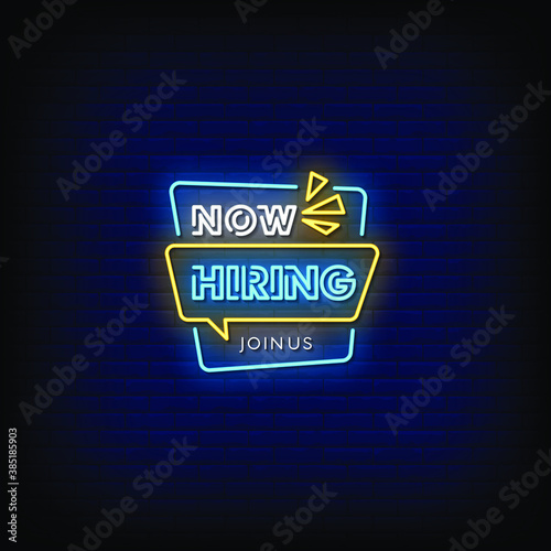 Now Hiring Neon Signs Style Text Vector