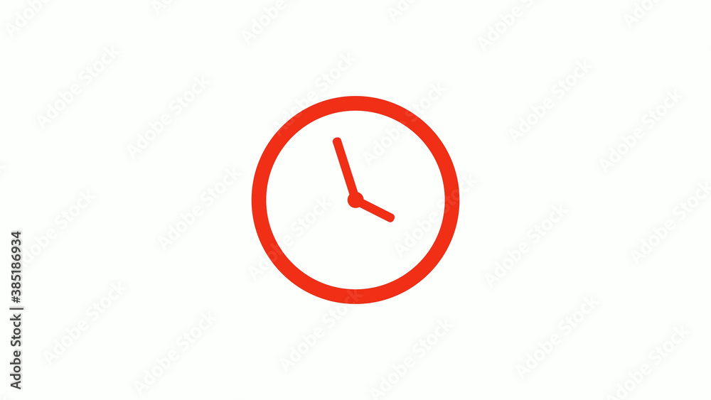 Amazing red color circle clock icon on white background, Red clock icon without trick