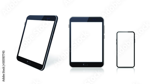 Set of Technological Devices with Blank Screen on White Background . Isolated Vector Elements