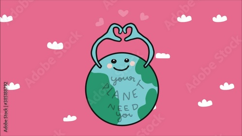 Your planet need you, cute earth make heart symbol cartoon 