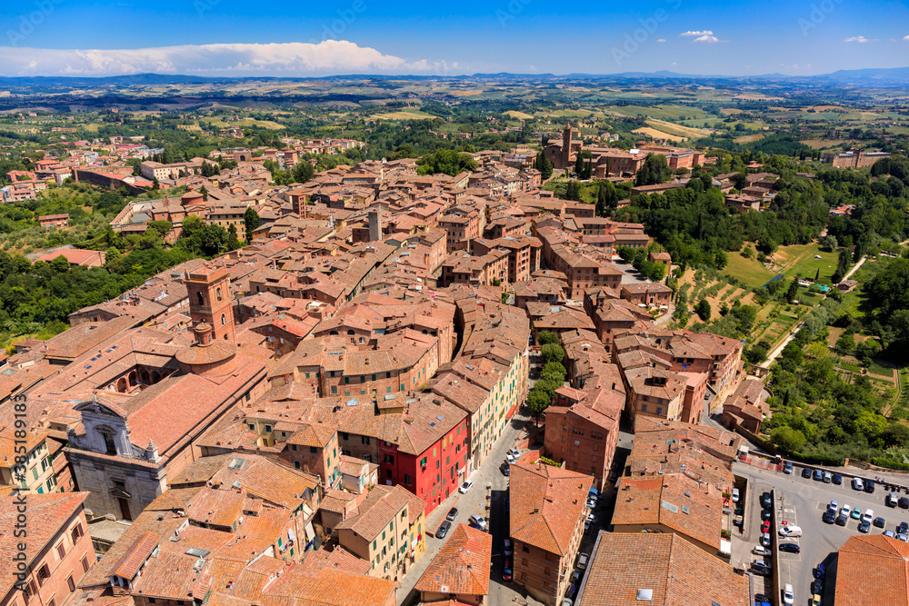 Aerial view of Siena old town, medieval town with ancient architecture, Tuscany, Italy