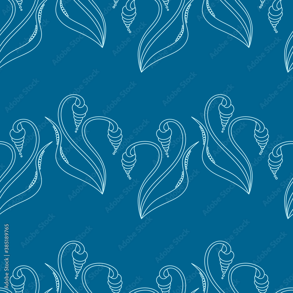 Obraz premium Delicate seamless pattern of thin stems and flower buds, beautiful floral ornament . Vector hand drawn style . Horizontal stripes