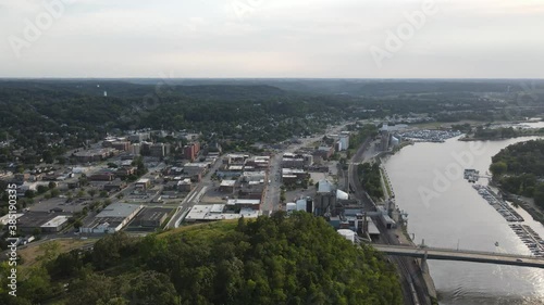 aerial view of Redwing Minnesota, small midwest town by Misisipi river during summer time, photo