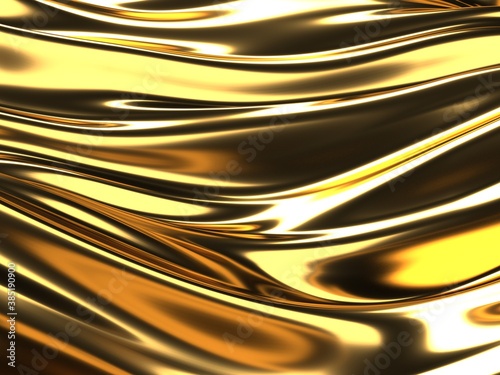 Golden abstract wavy liquid background