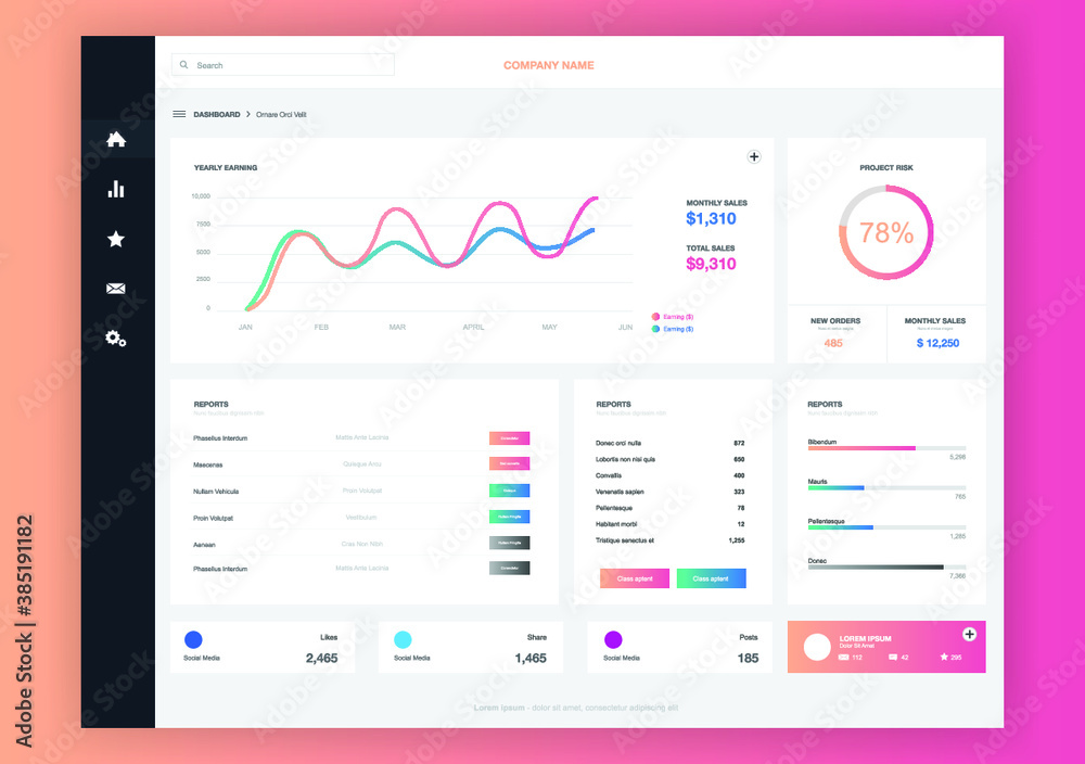 Stockvector Dashboard user admin panel template design. Vector abstract ...
