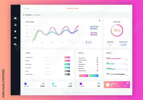 Dashboard user admin panel template design. Vector abstract modern web UI design