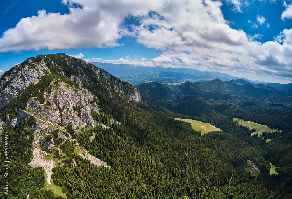 Aerial view over Piatra Craiului mountains peak in Transylvania, Romania
Aerial view over Piatra Craiului mountains peak in Transylvania, Romania