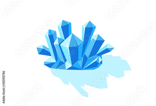 Crystals of ice with shade. Crystal druse made of blue mineral isolated in white background. Vector illustration in cartoon style