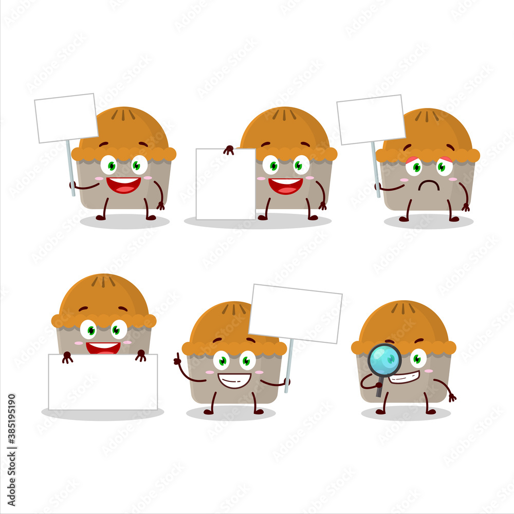 Meat pie cartoon character bring information board Meat pie cartoon character bring information board