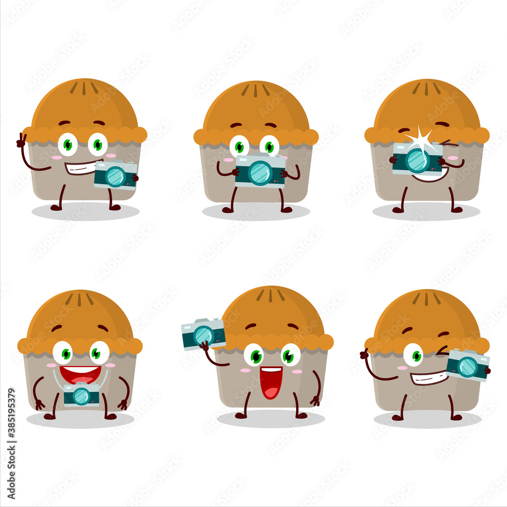 Photographer profession emoticon with meat pie cartoon character Photographer profession emoticon with meat pie cartoon character