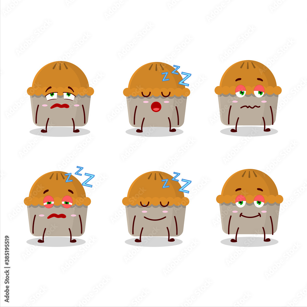 Cartoon character of meat pie with sleepy expression Cartoon character of meat pie with sleepy expression