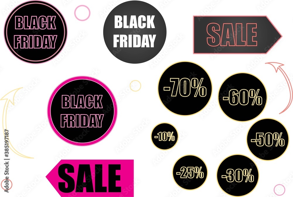 Black Friday set in neon style 