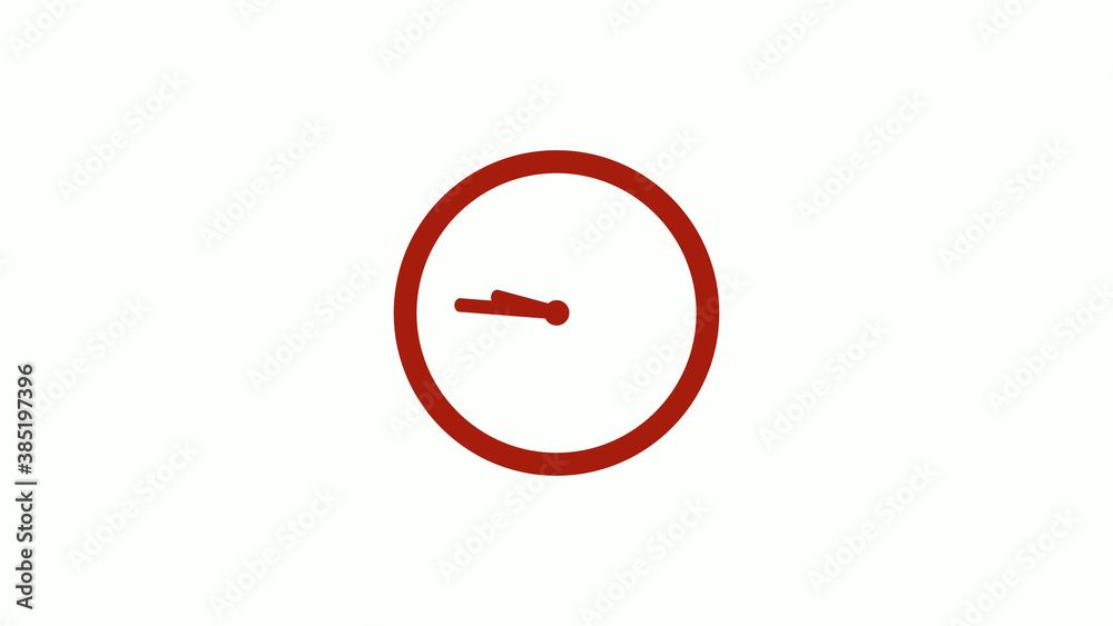 New red color 12 hours clock icon on white background, New red color clock icon