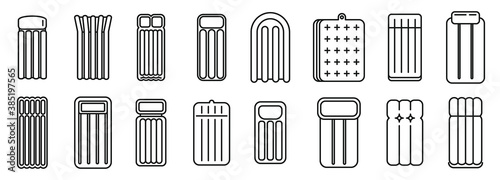 Relax inflatable mattress icons set. Outline set of relax inflatable mattress vector icons for web design isolated on white background