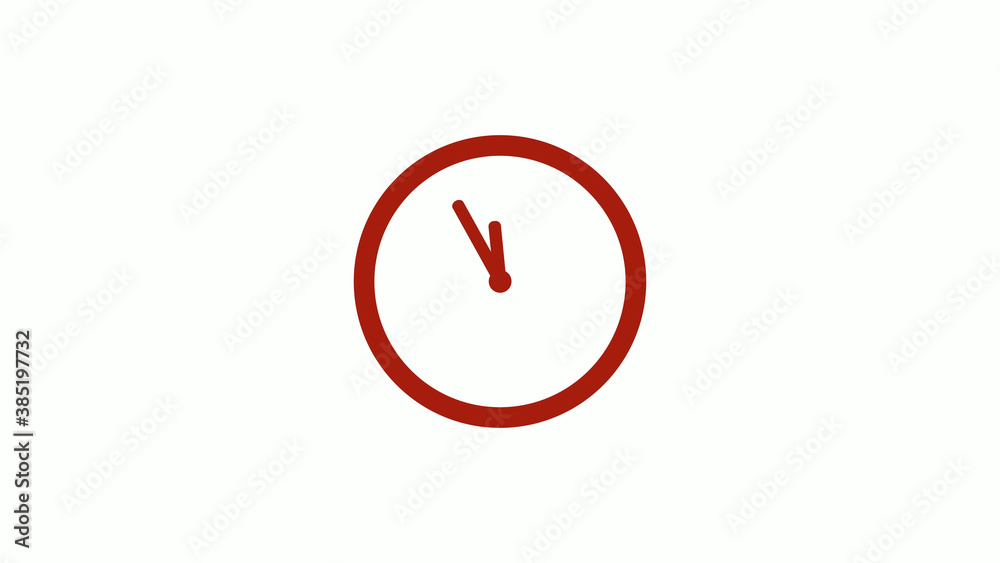 New red color 12 hours clock icon on white background, New red color clock icon