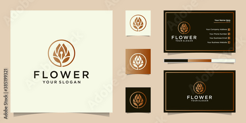 flower line art style logo design. yoga center, spa, beauty salon luxury logo. logo design, icon and business card