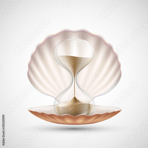 Icon hourglass in seashell. Isolated on white background.
