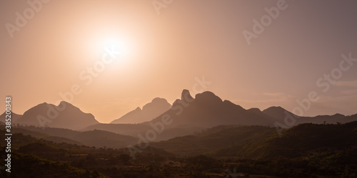 orange sunrise landscape near a historical city of Axum  Simien Mountains National Park In Northern Ethiopia