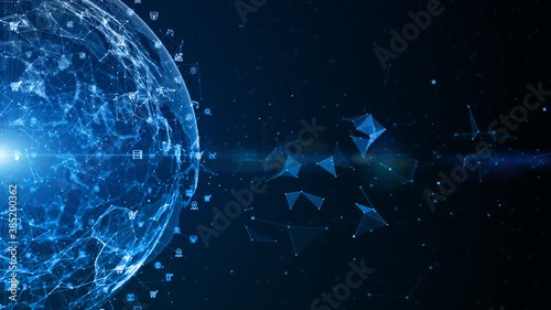 Technology Network Data Connection, Digital Data Network and Cyber Security, Futuristic Business Global Network Background Concept © KanawatTH