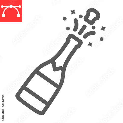 Champagne bottle popping line icon, merry christmas and drink, alcohol sign vector graphics, editable stroke linear icon, eps 10.