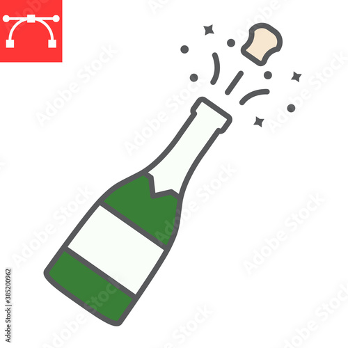 Champagne bottle popping color line icon, merry christmas and drink, alcohol sign vector graphics, editable stroke filled outline icon, eps 10.