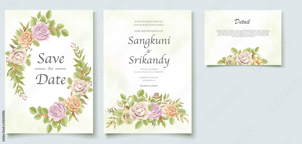 Wedding invitation card with beautiful roses template