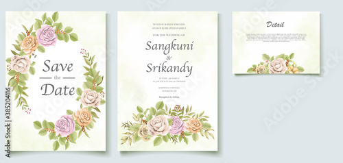Wallpaper Mural Wedding invitation card with beautiful roses template Torontodigital.ca