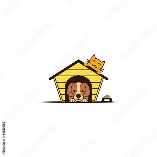 A Cute Dog Inside His Home With A Cat
