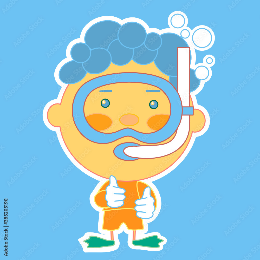 emoticon with frogman or pearler swimming under water with bubbles