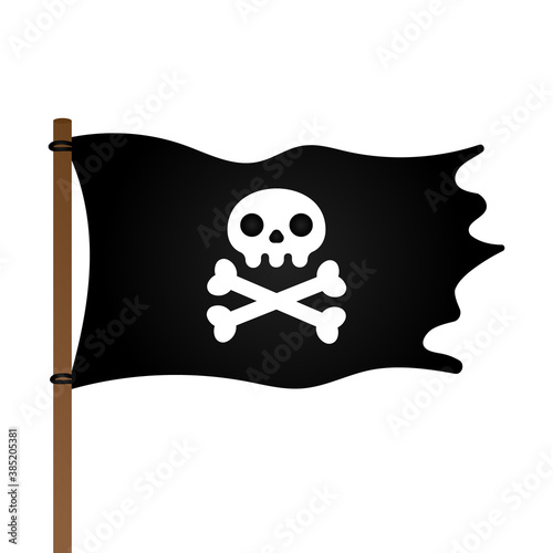 Jolly Roger skull, pirate flag and crossing bones flat style design vector illustration isolated on white background.