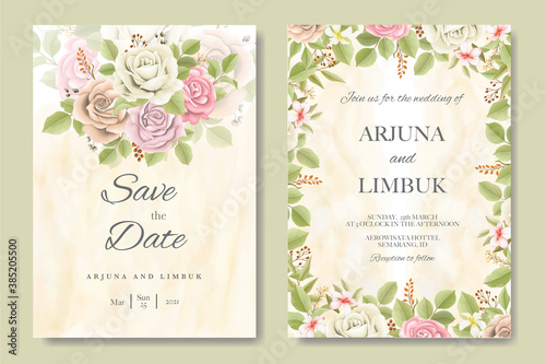 Wedding invitation card with beautiful roses template