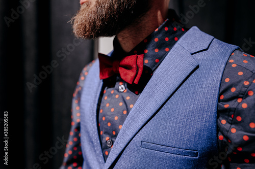 Tela a man with a bow tie on his collar