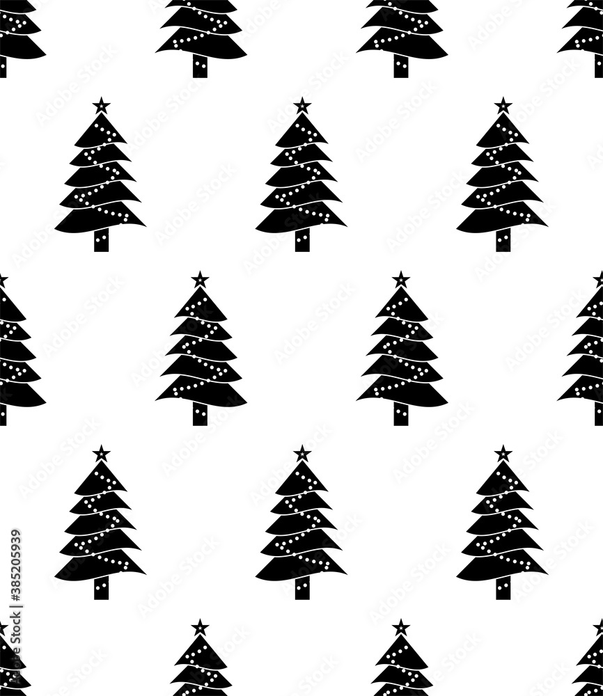 Fototapeta premium Christmas Tree Icon Seamless Pattern, Spruce, Pine, Fir Traditionally Decorated Ornamental Tree