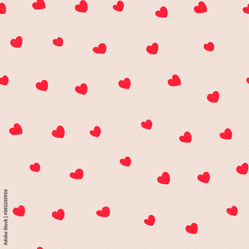 Modern abstract heart red seamless pattern on white backdrop.