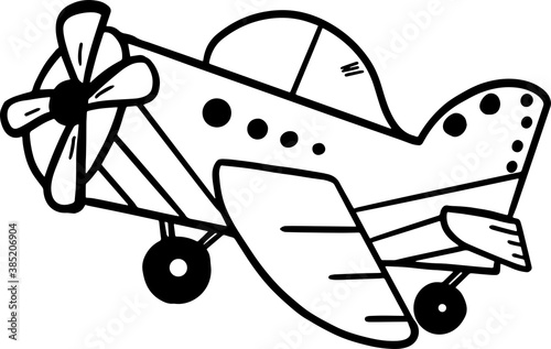 Coloring book airplane.Contour vector illustration of airplane for coloring book, isolated on white background.