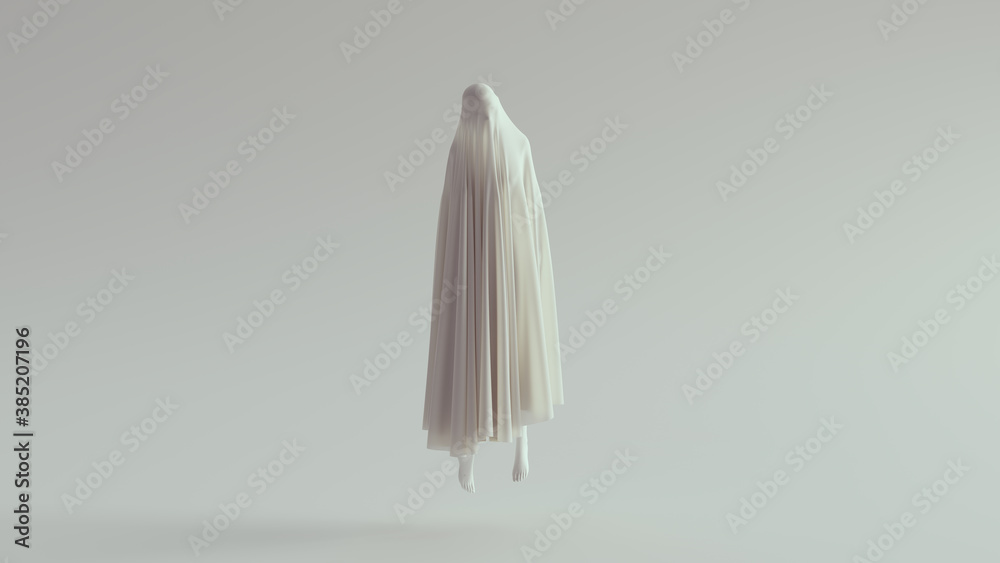 White Ghost Spirit Floating Tormented Pose 3d illustration - obrazy, fototapety, plakaty 