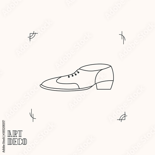 Art Deco thin line illustration of man's shoes.  Stylish vintage icon. 20's and 30's roaring vintage style. Glamour retro fashion.