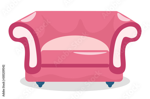 Vintage or retro furniture piece for living room interior design. Pouf with leather texture, comfy sofa or armchair for relaxation. Modern house style sit. Lounge or bedroom item, vector illustration
