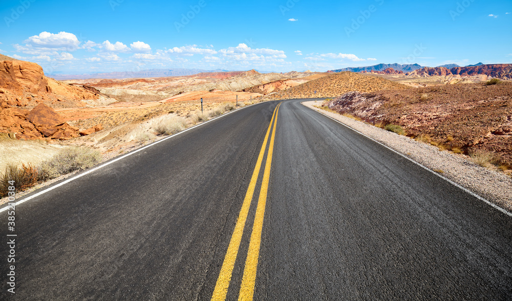 Scenic road in Valley of Fire State Park, Nevada, USA.