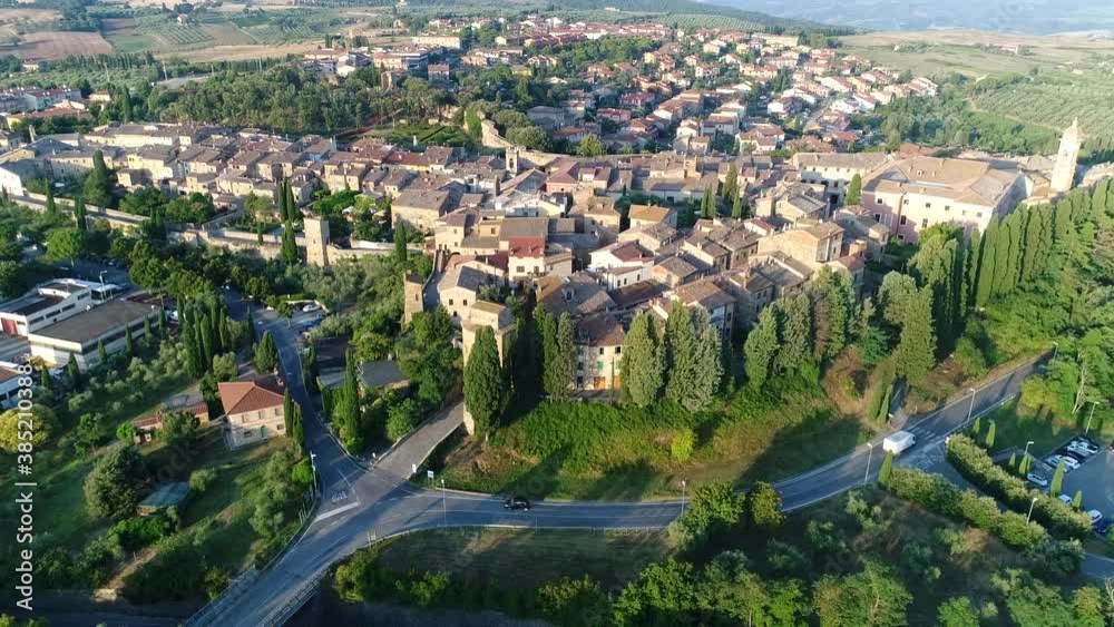 Aerial view of Bagno Vignoni a village in Val D'orcia. Spas, nature and a beautiful landscape Aerial view of Bagno Vignoni a village in Val D'orcia. Spas, nature and a beautiful landscape