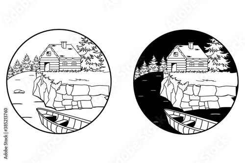 Tiny landscape scenery in a circle