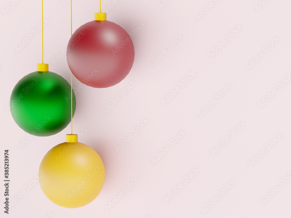 Three Christmas balls with background for New Year text Three Christmas balls with background for New Year text