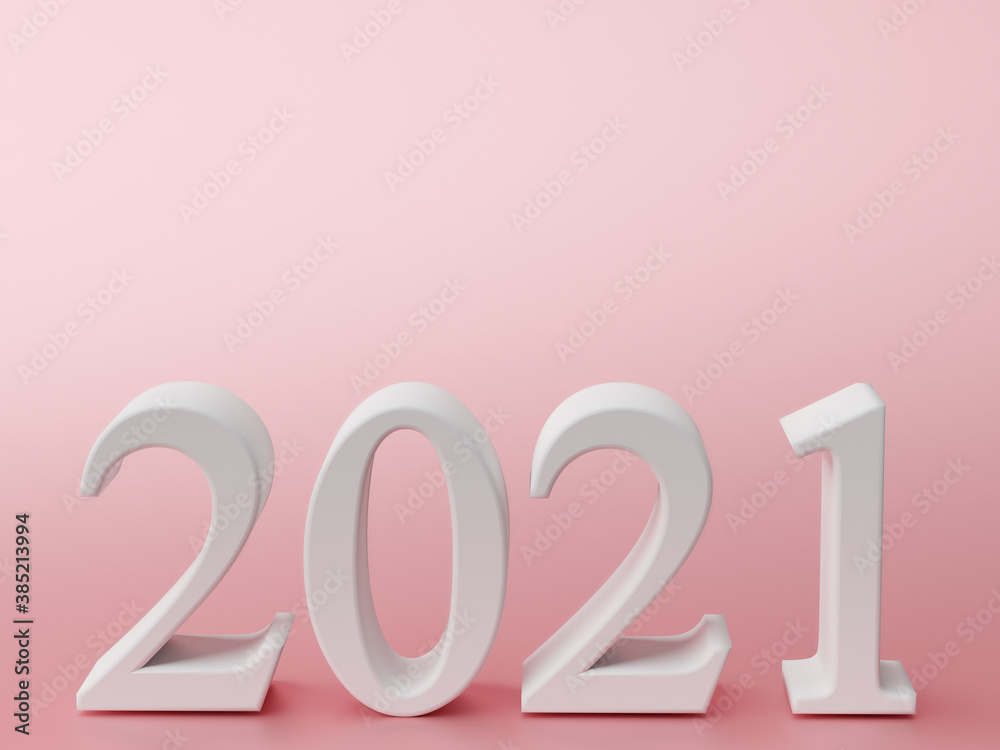 White number 2021 of new year on pink background White number 2021 of new year on pink background