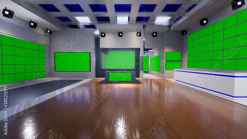 3D Virtual TV Studio News, 3d illustration