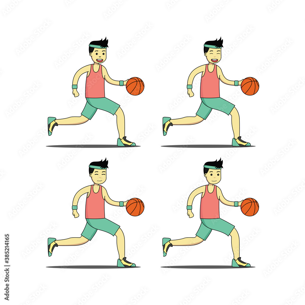 Illustration Of Basketball Boy with 4 Different Facial Expressions