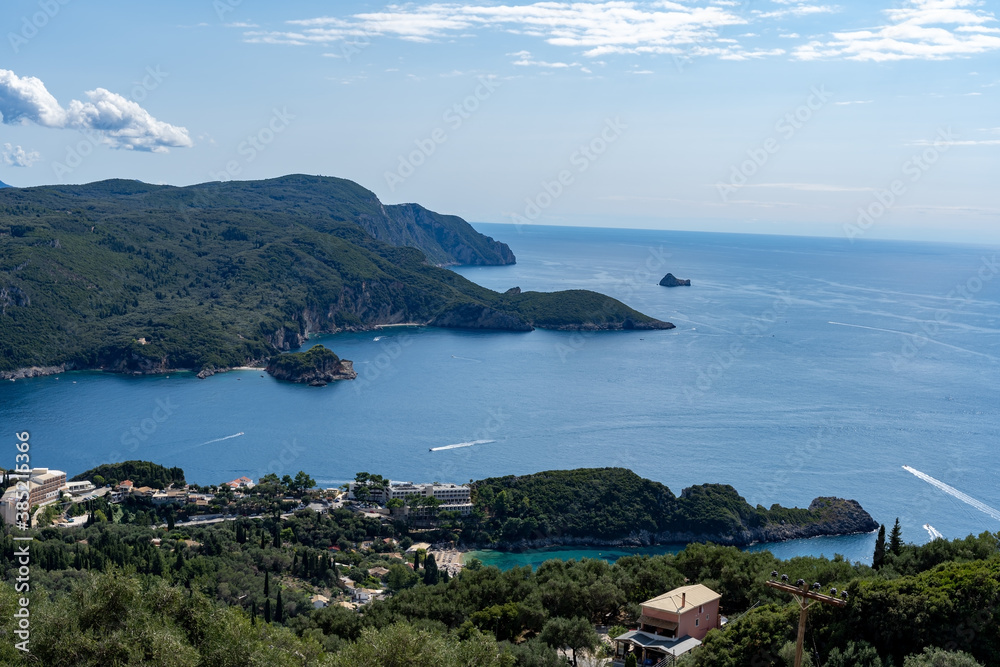 Corfu Greece island tropical paradise view of ocean and bay in Paleokastritsa